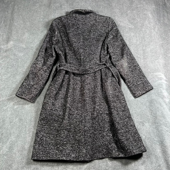 BOSS by Hugo Boss Clellria Tweed Belted Coat Black White Wool Blend Women's 12 - Picture 6 of 9